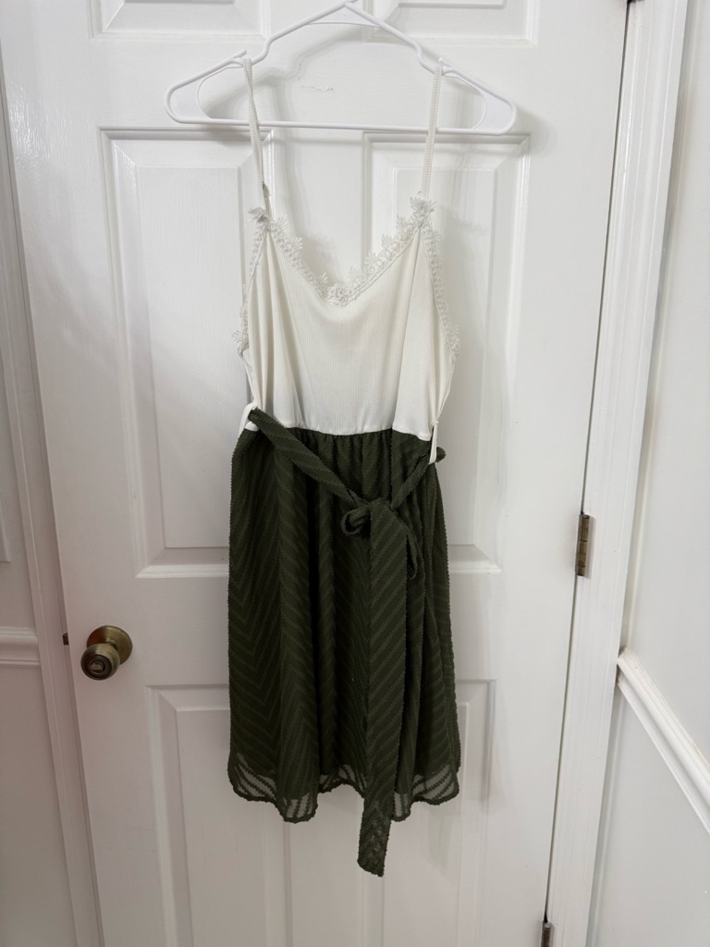 SHEIN White Lace Cami Top Olive Green Skirt Midi Dress